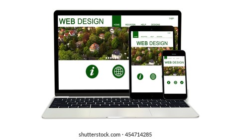 devices responsive with responsive website design isolated on white - 3d rendering