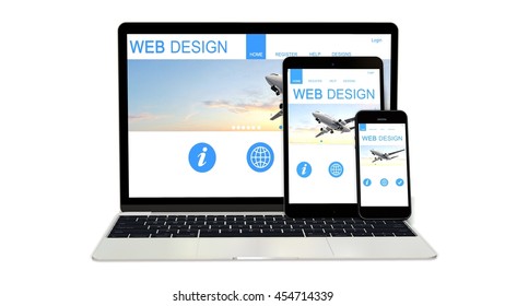 devices responsive with responsive website design isolated on white - 3d rendering