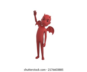 Devil Character Raising Right Hand In 3d Rendering.