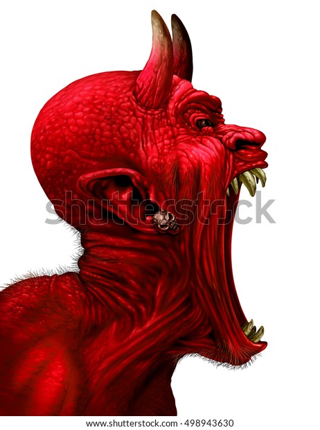 白い背景に3dイラストエレメントを持つ 赤い鬼や怪物のような叫び声 牙と歯を開いた口で叫ぶ姿 のイラスト素材