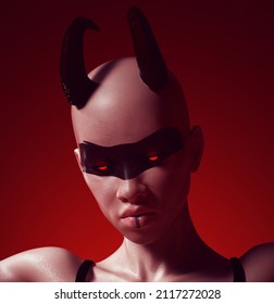 Devil Woman Horned Fallen Angel Female Demon Beast Black Strip Face Paint Beauty Fashion CG Avatar Character 3d illustration render