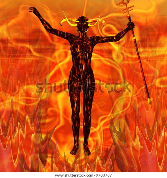 Devil Woman Surrounded By Flames Hell Stock Illustration 9780787