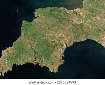 Devon, administrative county of England - Great Britain. Low resolution satellite map