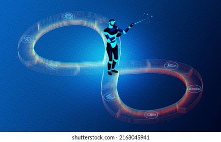 DevOps Automation Concept - AI Automation Software that Performs DevOps Tasks without Human Intervention - Hyperautomation of IT Tasks - 3D Illustration