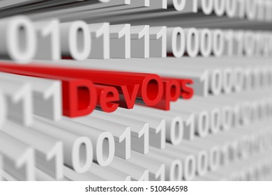DevOps as a binary code with blurred background 3D illustration