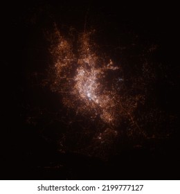 Dhaka (Bangladesh) Street Lights Map. Satellite View On Modern City At Night. Imitation Of Aerial View On Roads Network. 3d Render, High Resolution