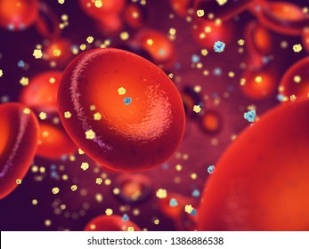 Diabetes is a metabolic disorder caused by high levels of blood sugar, Glucose and insulin molecules in the blood, 3d illustration