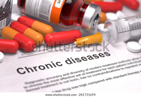 Diagnosis - Chronic\
Diseases. Medical Concept with Red Pills, Injections and Syringe.\
Selective Focus. 3D\
Render.