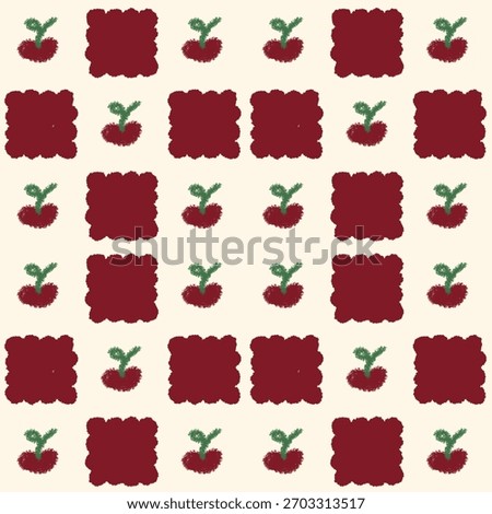 Diagonal repeating floral seamless pattern with small flowers and dots. Cute rustic style in maroon and beige for feminine textiles.