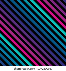 Diagonal Stripes Seamless Pattern In Bright Colors. Retro 80-90's Fashion Style Background. Repeat Colorful Slanted Lines Texture. Abstract Geometric Decorative Design Template. - Stock Image