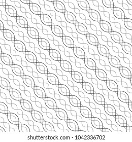 Diagonal Wavy Lines Seamless Pattern. Subtle Abstract Geometric Background. Repeat Minimalist Texture. Thin Curved Waves, Chains, DNA. Black & White Delicate Design For Decor, Fabric, Prints, Textile