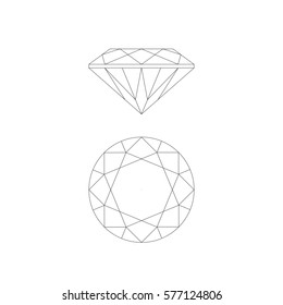 Diamond Line Drawing On White Background. Top And Side View. Raster Version