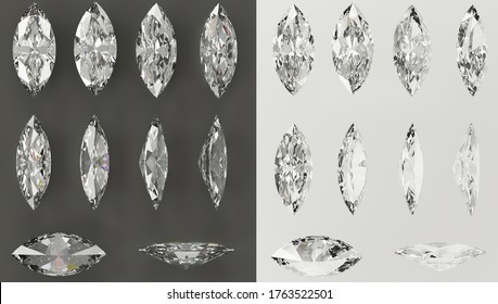 Diamond Marquise Cut On a dаrk/light background. 3D Render. 