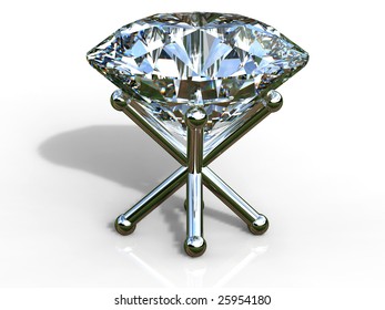 Diamond On On Silver Stand On White Background