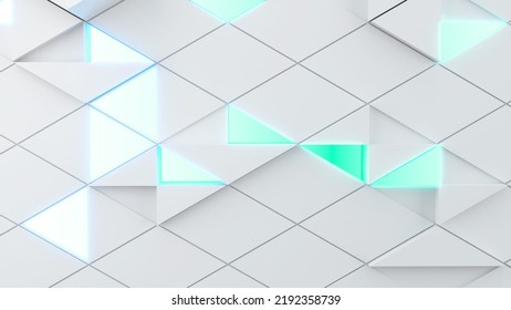 Diamond Pattern On White Background,science And Technology Concept,green Neon Light,3d Rendering