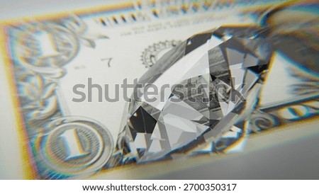 Diamond Price and Value Concept. Macro Close-up of a Brilliant Gemstone on a US Dollar Bill. 3d rendering