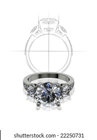 Diamond ring with designer's sketch