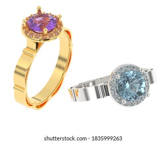 Diamond Ring Studio Shot. 3d Rendering - Illustration