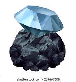 Diamond In The Rough As A Shiny Precious Gem Hidden In A Chunk Of Jagged Rock  As A Business Symbol And Character Metaphor For Discovery Of Future Potential For Success And The Value Or Power Within.