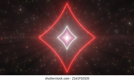 Diamond Shape Outline Playing Card Red Glow Neon Light Tunnel Portal 3D Rendering - Abstract Background Texture