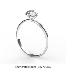 Diamond Solitaire Ring On A White Background