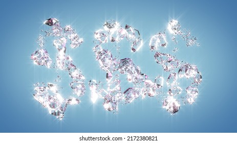 $$$ - Diamond Text On Light Blue Bg - Abstract 3D Illustration