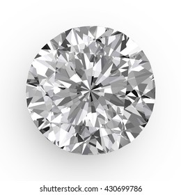 Diamond in top view close up isolated on white background, 3d illustration.