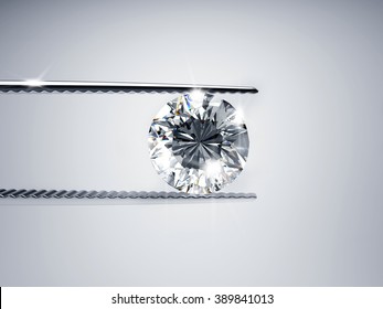 Diamond and tweezers on gradient background with light reflection. - Shutterstock ID 389841013