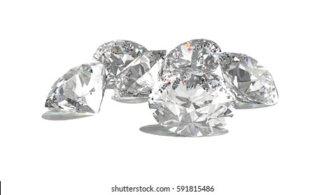 Diamonds isolated on white 3D rendering model