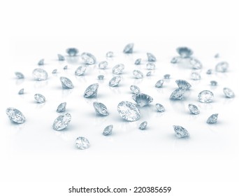 Diamonds On White Shiny Background 