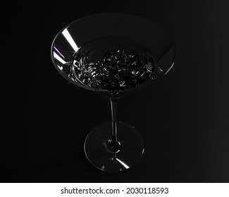 Diamonds Piled In Martini Glass. Minimal 3D Render On Black Background Illustrating Excess Wealth And Presentation.