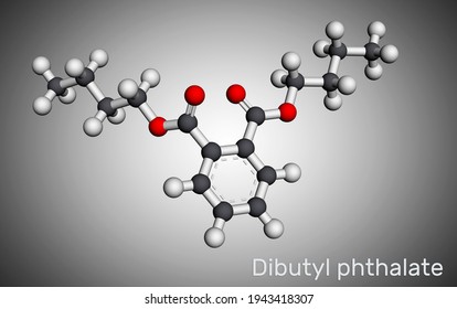 Dibutyl Phthalate, DBP Molecule. It Is Phthalate Ester, Diester. It Is Environmental Contaminant, Teratogenic Agent, Plasticiser. Molecular Model. 3D Rendering. 3D Illustration