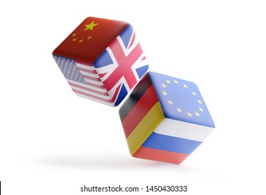 Dice China Europe USA UK Germany Russia 3d-illustration