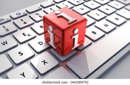 Dice with info symbols on a computer keyboard - 3D illustration