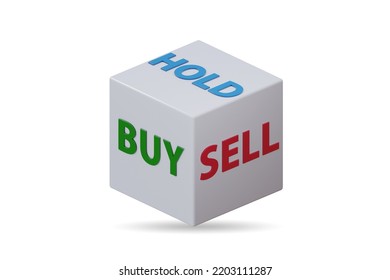 Dice With Three Options Of Buy Sell And Hold - 3d Rendering. 3D Illustration