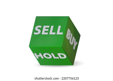 Dice With Three Options Of Buy Sell And Hold - 3d Rendering. 3D Illustration