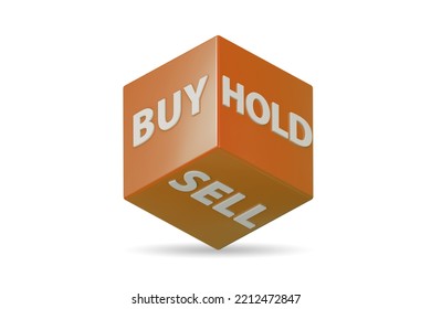 Dice With Three Options Of Buy Sell And Hold - 3d Rendering. 3D Illustration