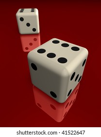 Dice thrown on the red surface