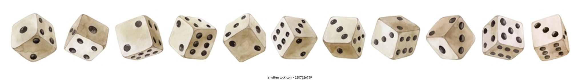 Dice Watercolor Big Set On Whitebackground