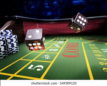 dices throw on craps table at casino - 3D rendering