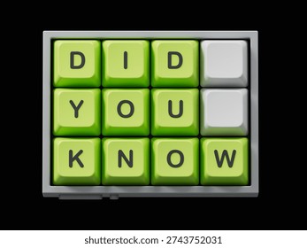 Did you know symbol. Computer keyboard keys with words Did you know.Business and Did you know concept. Copy space.3D rendering on black Screen for footage and clipping path.