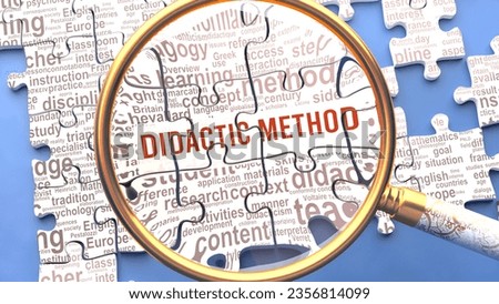 Didactic method being closely examined along with multiple concepts and ideas directly related to Didactic method. Many parts of a puzzle forming one, connected whole.,3d illustration