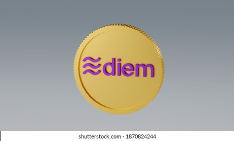 Diem Coin. Crypto Currency Symbol And Name On A White Background. 3D Render Illustration.