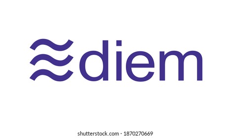 Diem Crypto Currency Symbol And Name On A White Background. Raster Illustration.