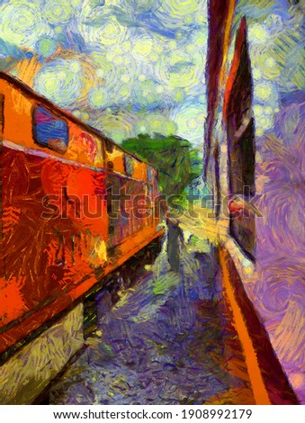 Diesel train Illustrations creates an impressionist style of painting.