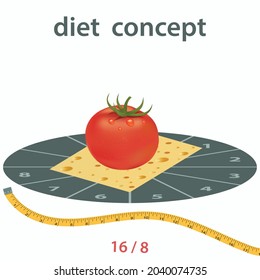 Diet Intermittent Fasting - 16 And 8 O'clock, Tomato, Cheese, Measuring Tape  