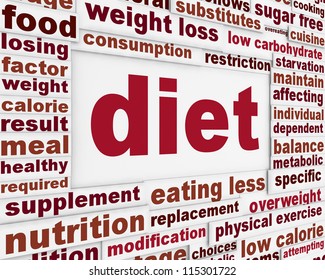 Diet message background design. Dieting poster conceptual design