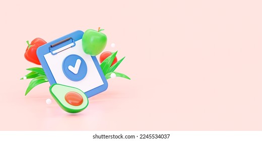 Diet planning and healthy eating. Salad with avocado and apple, tomatoes and bell pepper. Meal planning Infographics. 3d rendering illustration - Powered by Shutterstock