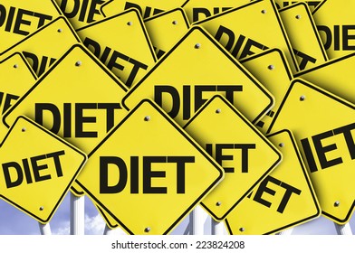 Diet written on multiple road sign