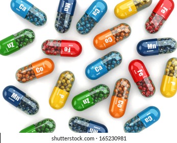 Dietary supplements. Variety pills. Vitamin capsules. 3d